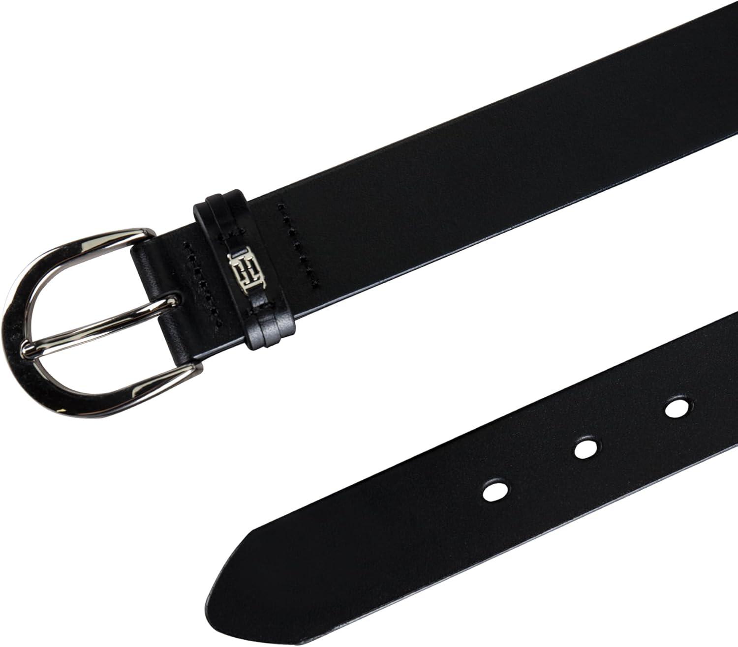 imageTommy Hilfiger Womens TH Ornament Logo Casual Leather Belt for Jeans Trousers and DressesBlack