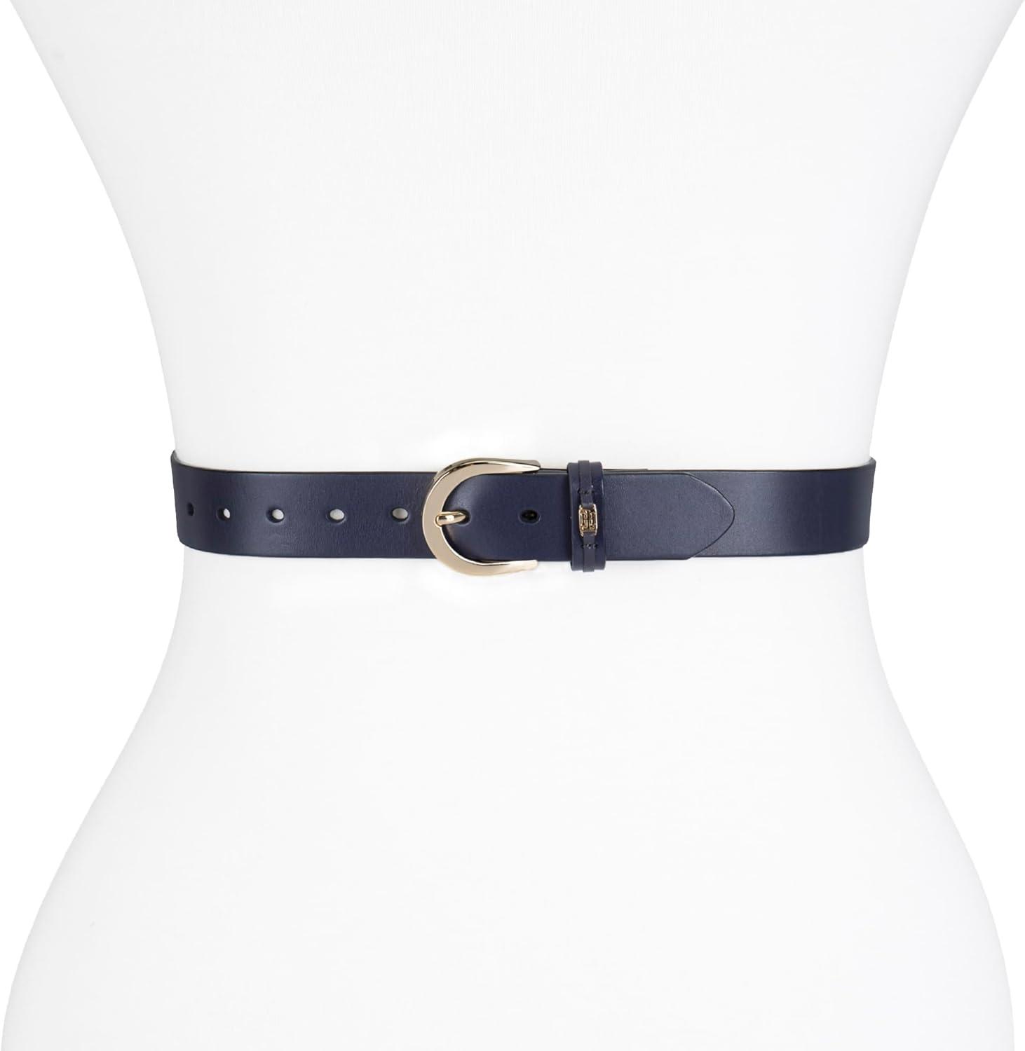 imageTommy Hilfiger Womens TH Ornament Logo Casual Leather Belt for Jeans Trousers and DressesNavy Casual