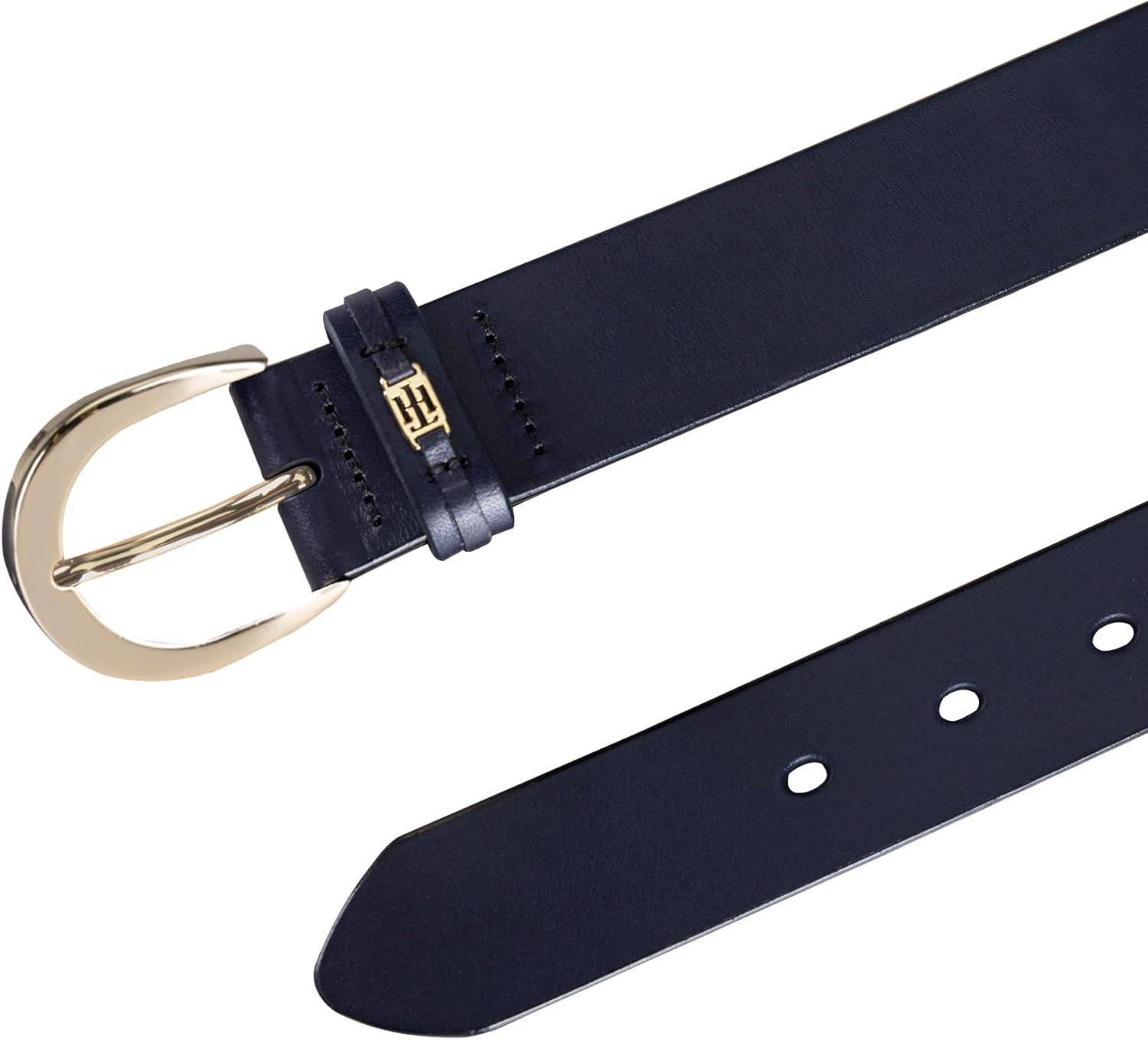 imageTommy Hilfiger Womens TH Ornament Logo Casual Leather Belt for Jeans Trousers and DressesNavy Casual