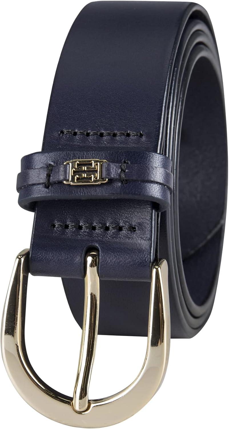 imageTommy Hilfiger Womens TH Ornament Logo Casual Leather Belt for Jeans Trousers and DressesNavy Casual