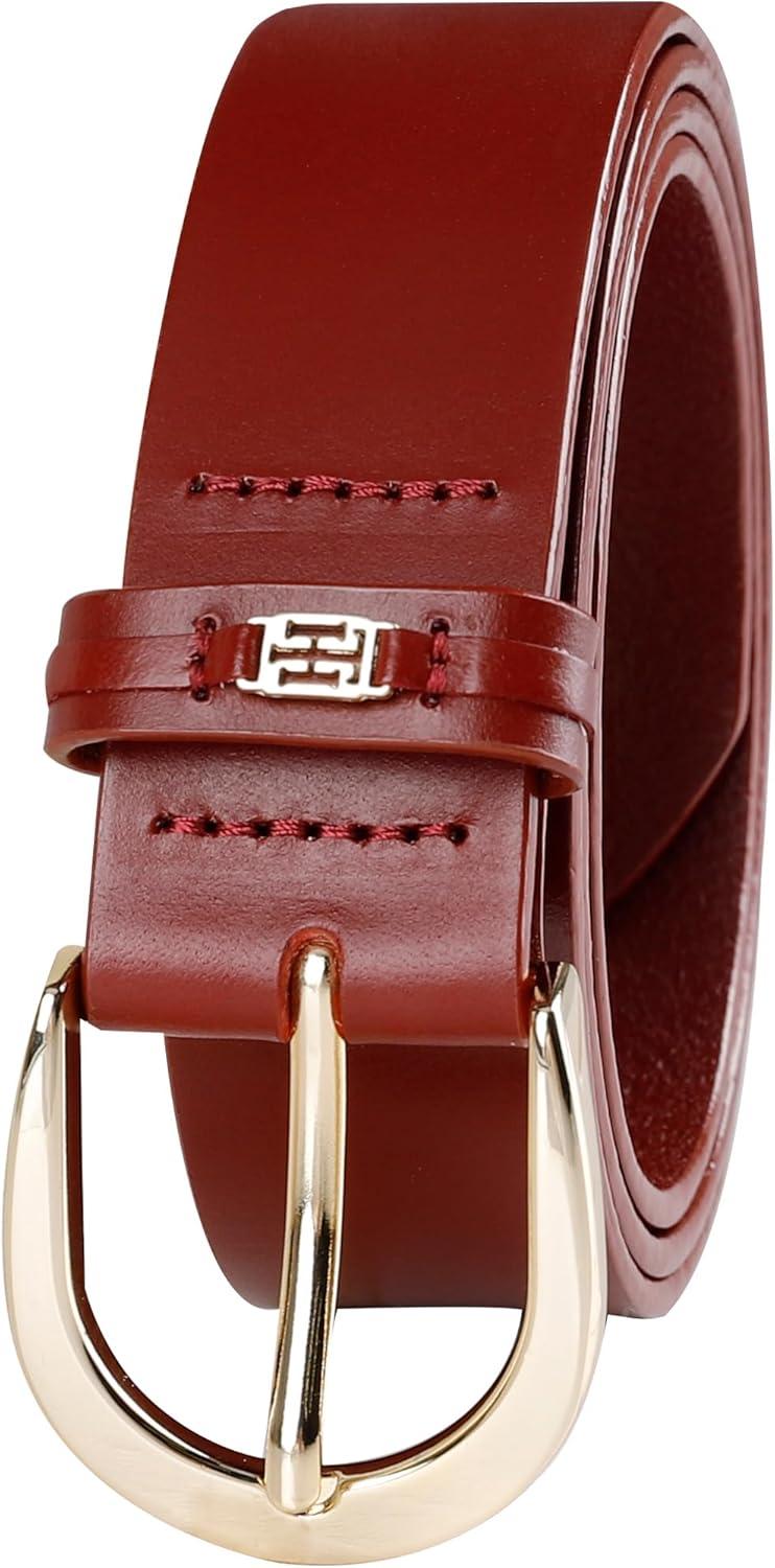 imageTommy Hilfiger Womens TH Ornament Logo Casual Leather Belt for Jeans Trousers and DressesRed