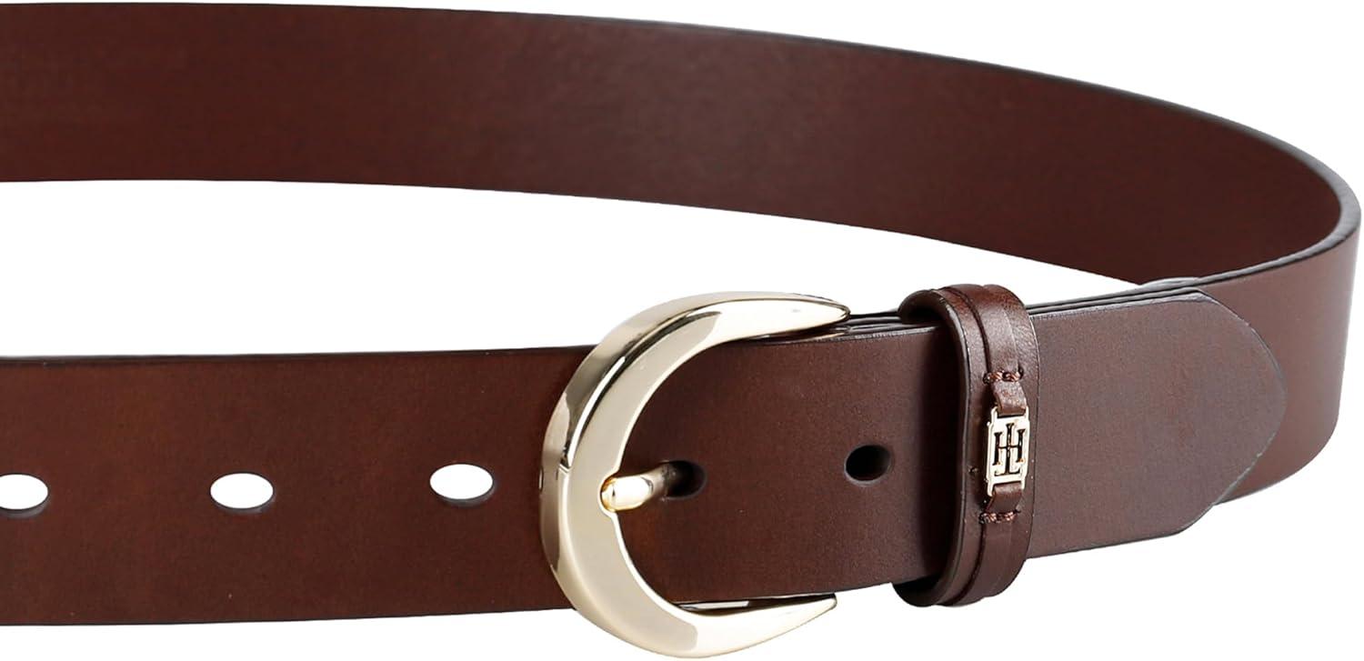 imageTommy Hilfiger Womens TH Ornament Logo Casual Leather Belt for Jeans Trousers and DressesTan