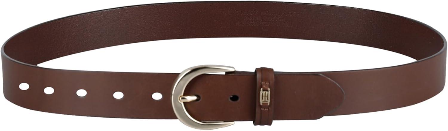 imageTommy Hilfiger Womens TH Ornament Logo Casual Leather Belt for Jeans Trousers and DressesTan