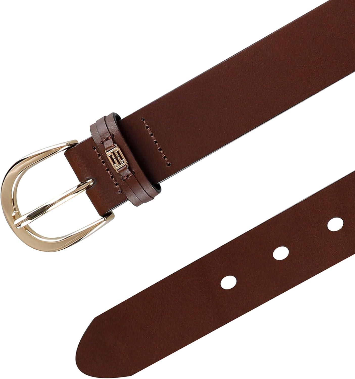 imageTommy Hilfiger Womens TH Ornament Logo Casual Leather Belt for Jeans Trousers and DressesTan