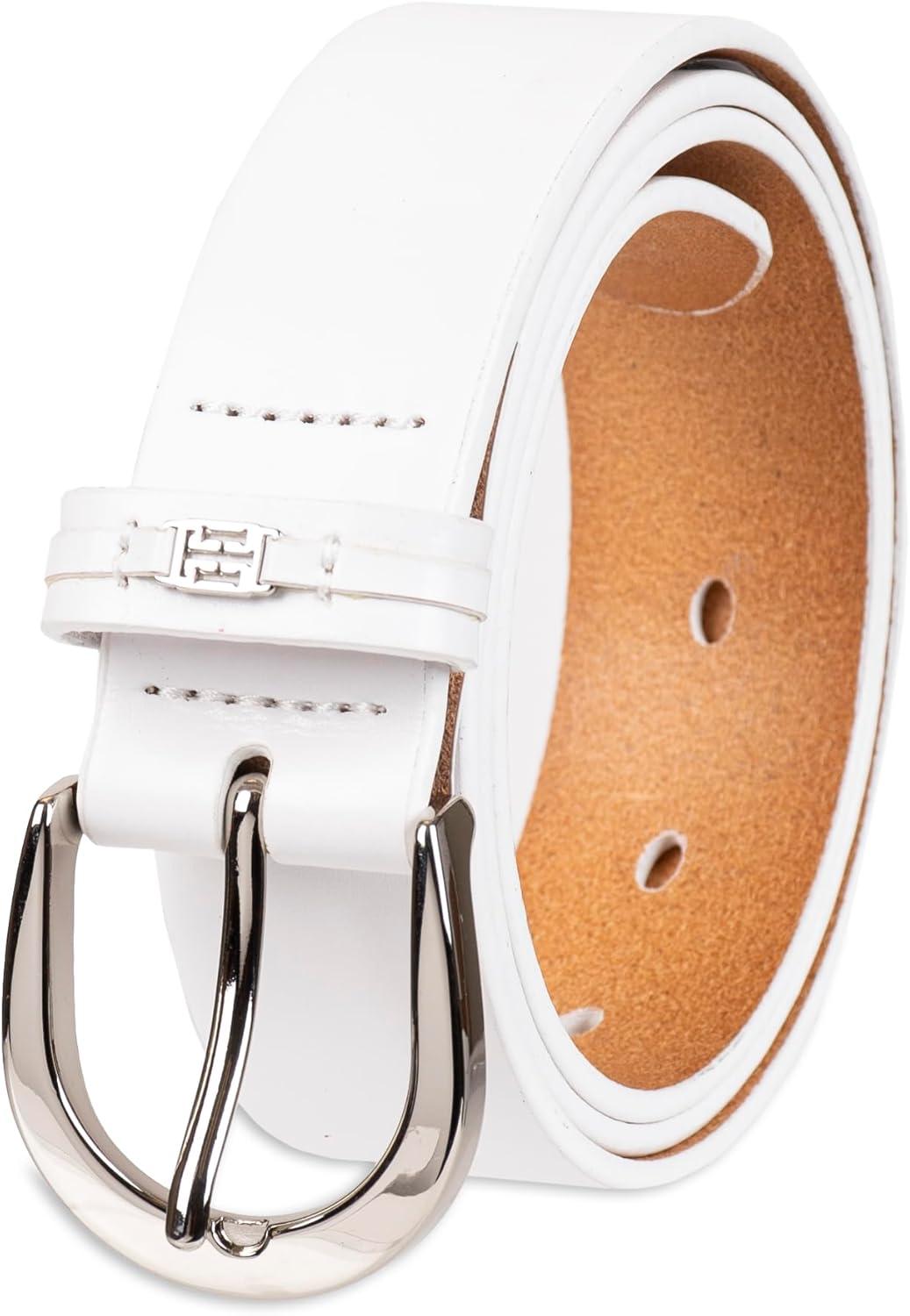 imageTommy Hilfiger Womens TH Ornament Logo Casual Leather Belt for Jeans Trousers and DressesWhite