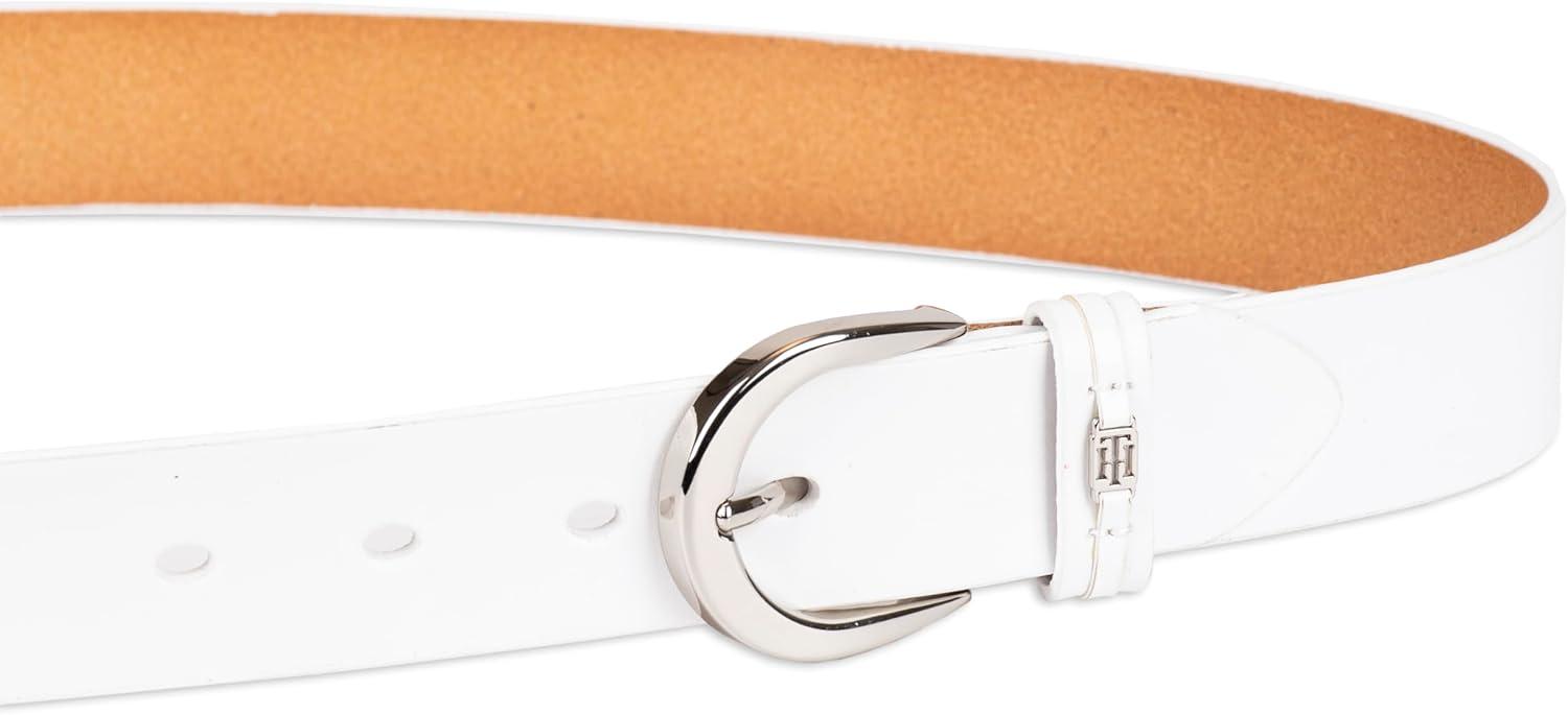 imageTommy Hilfiger Womens TH Ornament Logo Casual Leather Belt for Jeans Trousers and DressesWhite