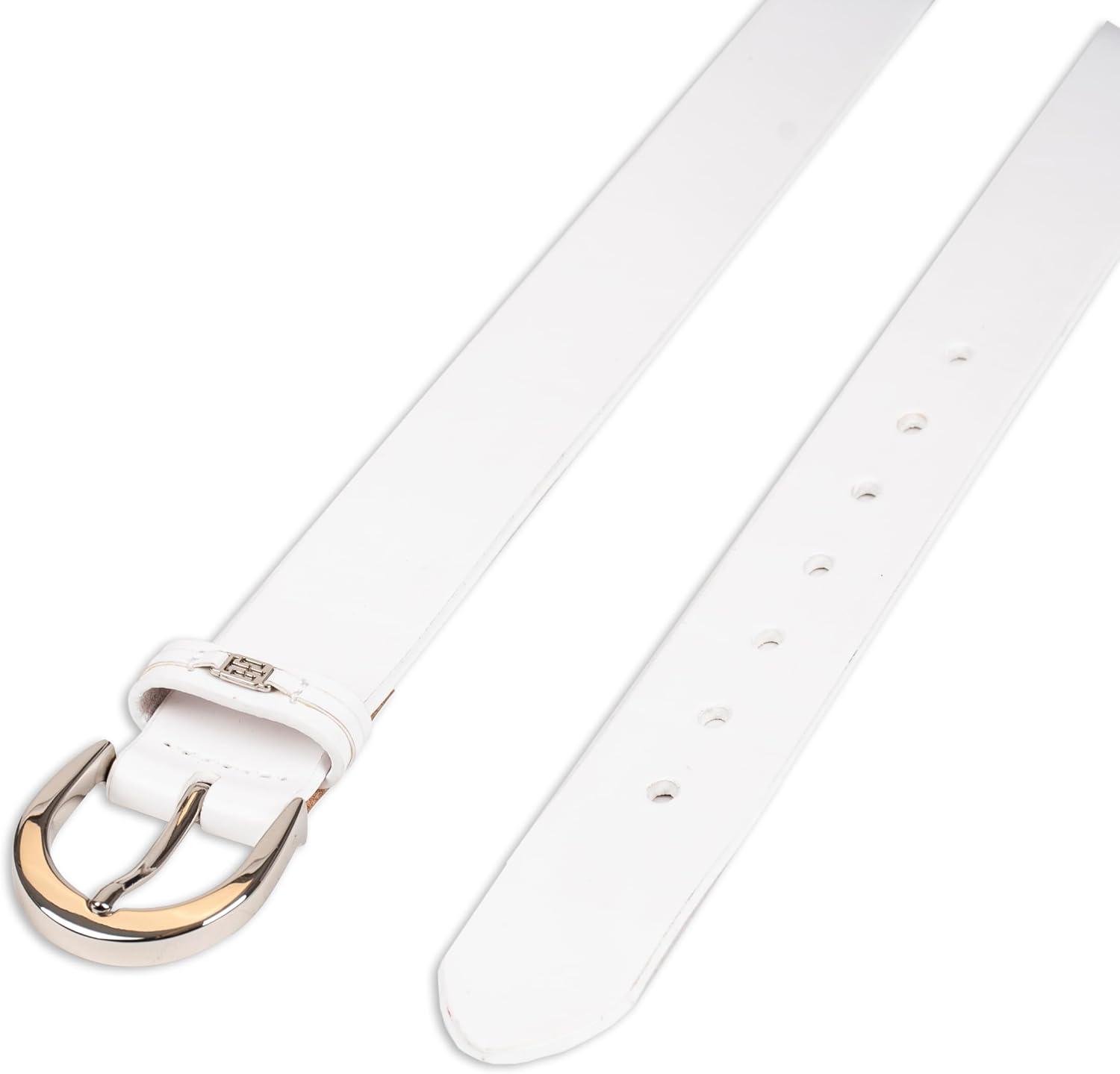 imageTommy Hilfiger Womens TH Ornament Logo Casual Leather Belt for Jeans Trousers and DressesWhite