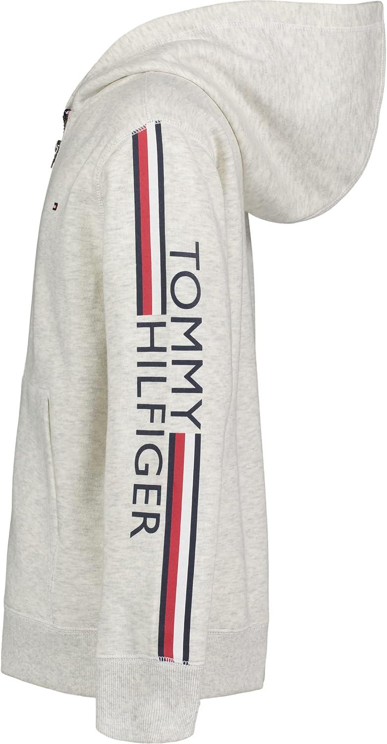 imageTommy Hilfiger boys Long Sleeve Fleece Full Zip Hoodie With Front PocketsOatmeal Heather Signature Stripe