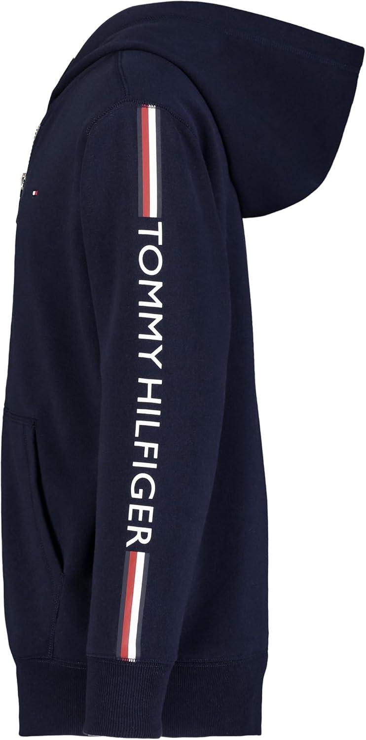 imageTommy Hilfiger boys Long Sleeve Fleece Full Zip Hoodie With Front PocketsSig Stripe Navy Blazer