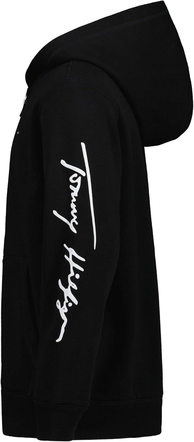 imageTommy Hilfiger boys Long Sleeve Fleece Full Zip Hoodie With Front PocketsSignature Black