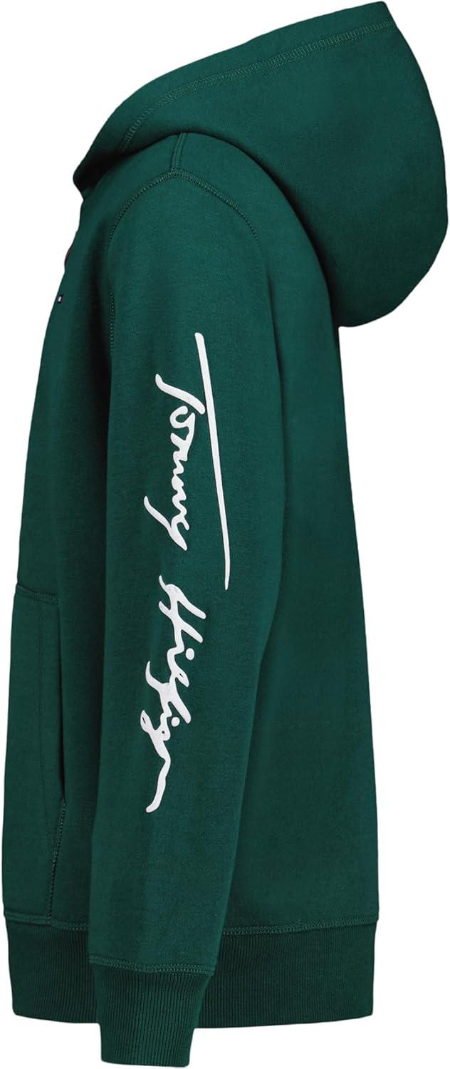 imageTommy Hilfiger boys Long Sleeve Fleece Full Zip Hoodie With Front PocketsSignature Rain Forest