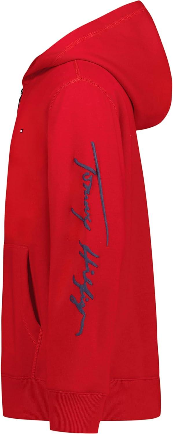 imageTommy Hilfiger boys Long Sleeve Fleece Full Zip Hoodie With Front PocketsSignature Tommy Red