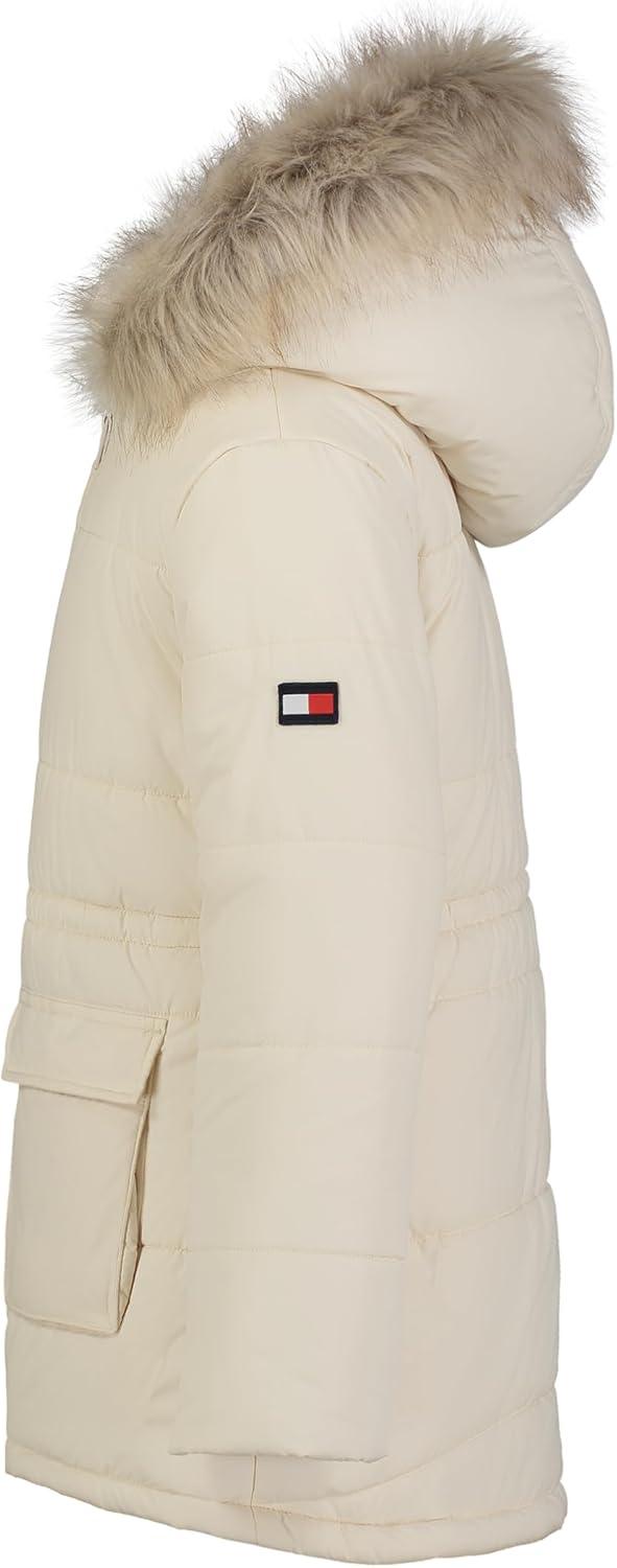 imageTommy Hilfiger girls Long Length Heavyweight Puffer Jacket With Polar Fleece LiningAnorak White