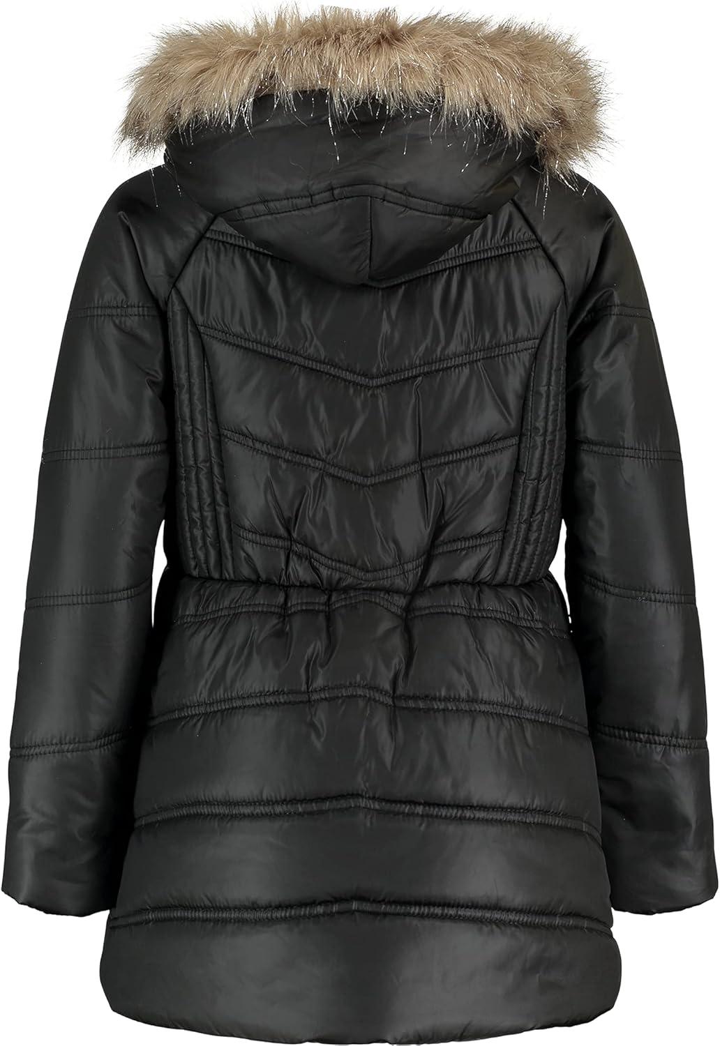 imageTommy Hilfiger girls Long Length Heavyweight Puffer Jacket With Polar Fleece LiningBlack Chevron