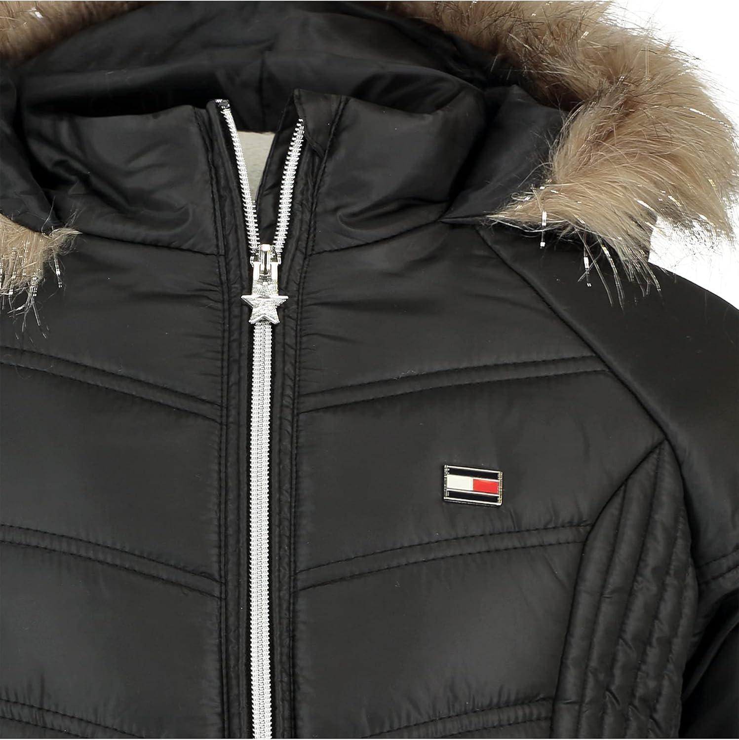 imageTommy Hilfiger girls Long Length Heavyweight Puffer Jacket With Polar Fleece LiningChevron Black