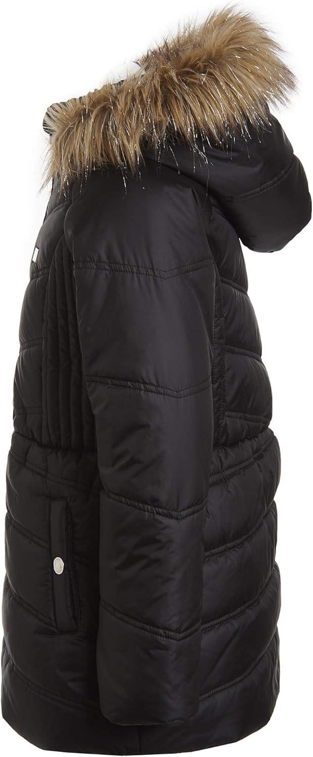 imageTommy Hilfiger girls Long Length Heavyweight Puffer Jacket With Polar Fleece LiningChevron Black