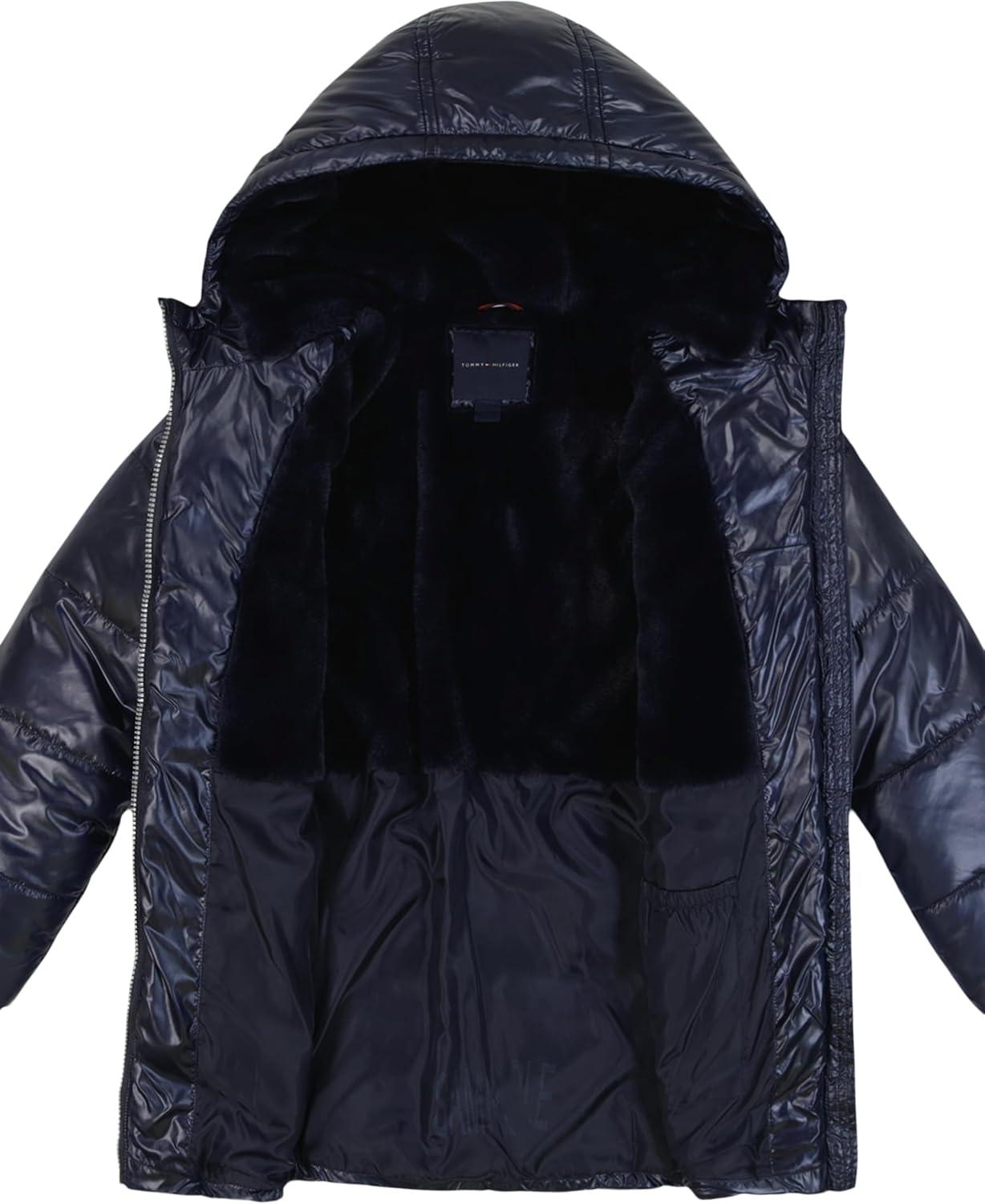 imageTommy Hilfiger girls Long Length Heavyweight Puffer Jacket With Polar Fleece LiningLogo Belt Navy Blazer