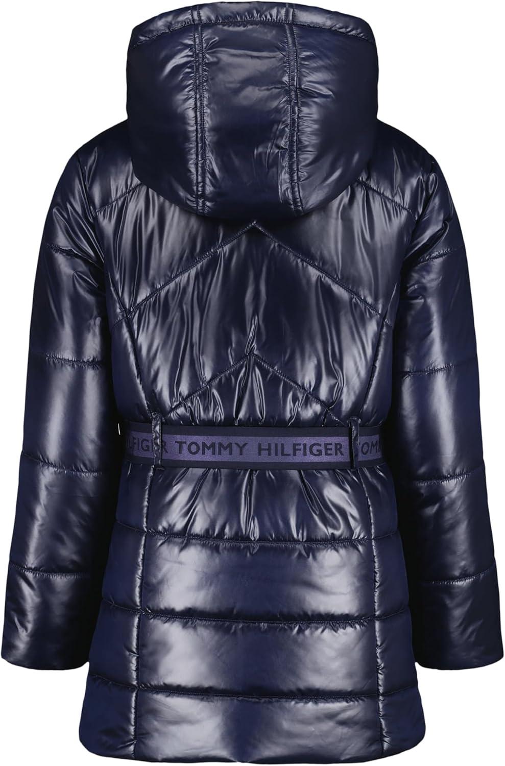 imageTommy Hilfiger girls Long Length Heavyweight Puffer Jacket With Polar Fleece LiningLogo Belt Navy Blazer