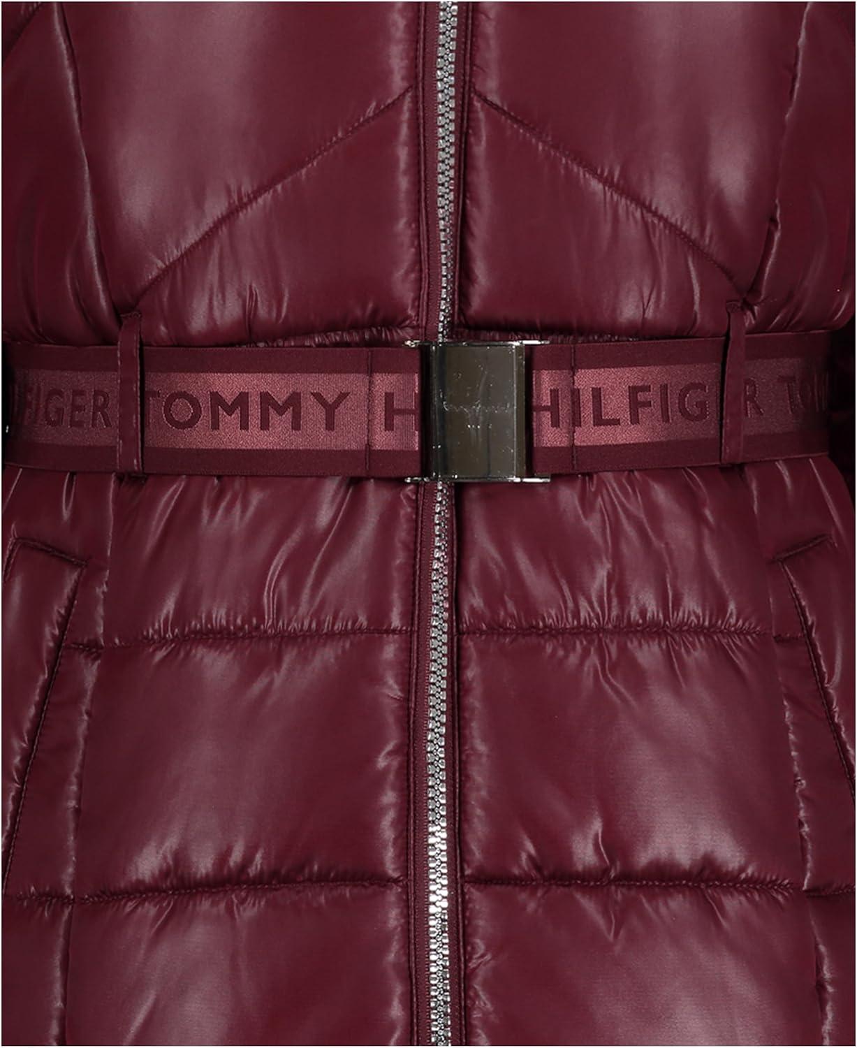 imageTommy Hilfiger girls Long Length Heavyweight Puffer Jacket With Polar Fleece LiningLogo Belt Tawny Port