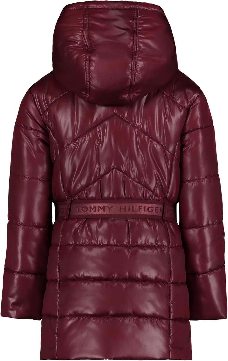 imageTommy Hilfiger girls Long Length Heavyweight Puffer Jacket With Polar Fleece LiningLogo Belt Tawny Port