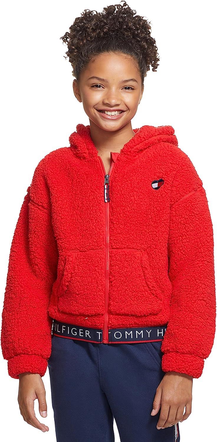 imageTommy Hilfiger girls Long Sleeve Fleece Full Zip Hoodie Sweatshirt With Front PocketsRed Sherpa
