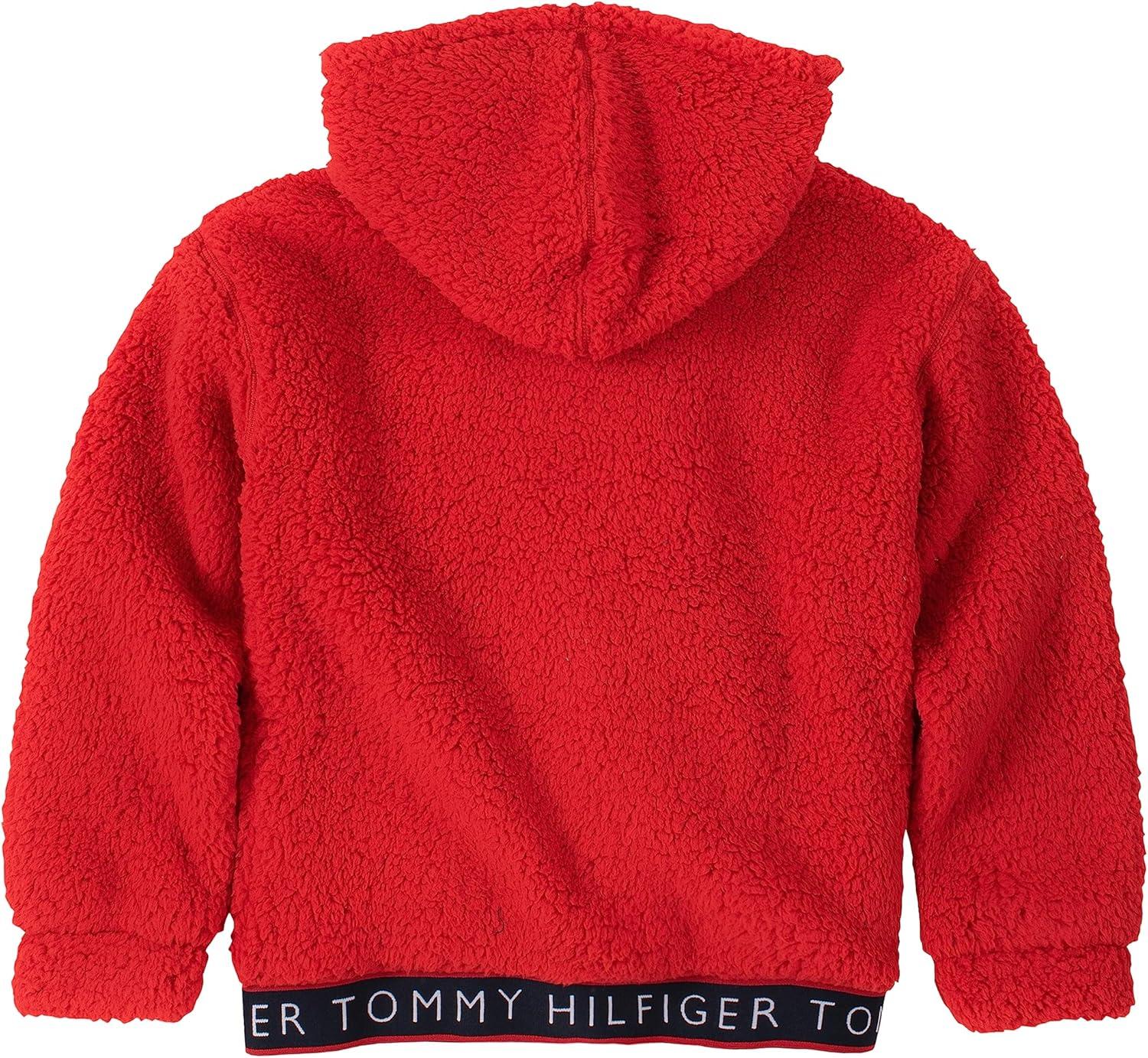 imageTommy Hilfiger girls Long Sleeve Fleece Full Zip Hoodie Sweatshirt With Front PocketsRed Sherpa