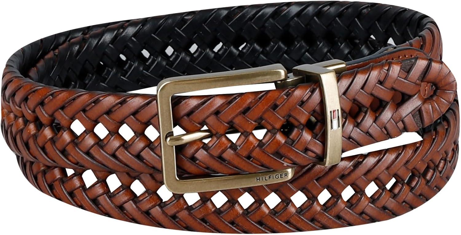 imageTommy Hilfiger mens Reversible Braided BeltCognacBlack