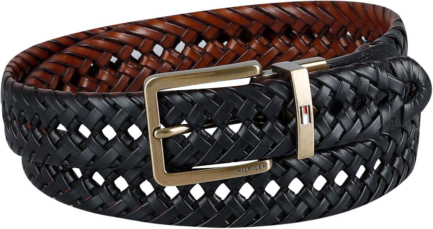 imageTommy Hilfiger mens Reversible Braided BeltCognacBlack