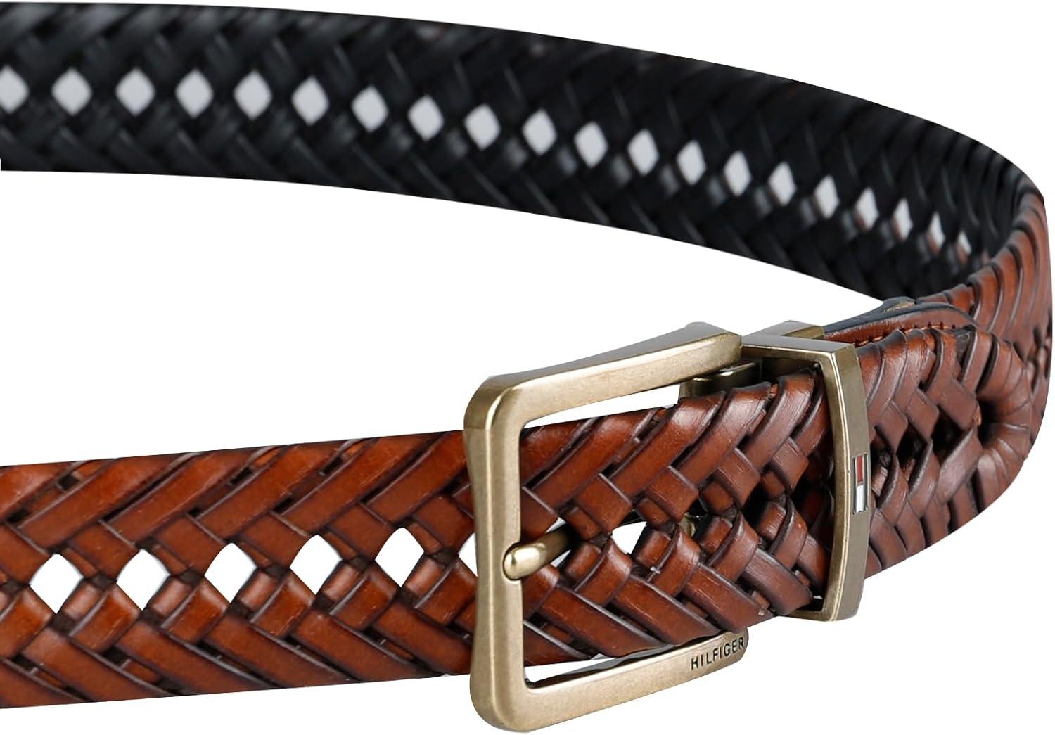 imageTommy Hilfiger mens Reversible Braided BeltCognacBlack