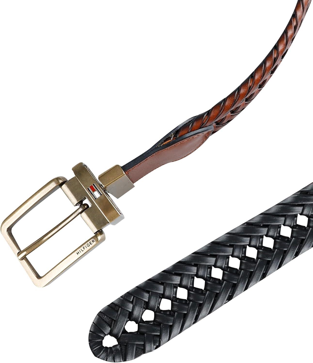 imageTommy Hilfiger mens Reversible Braided BeltCognacBlack