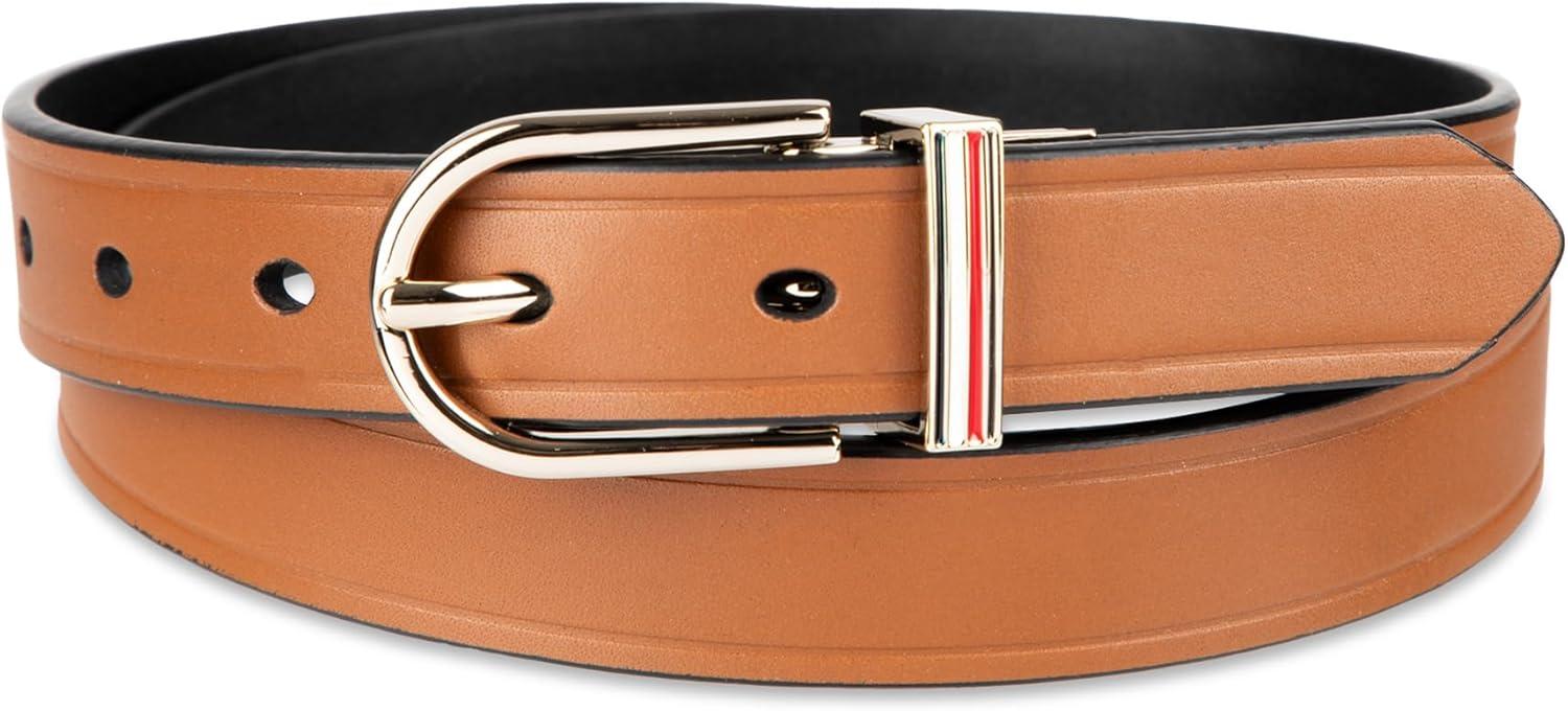 imageTommy Hilfiger womens Twoinone Reversible Slim Width Casual Leather Belt for Jeans Trousers and DressesTanBlack
