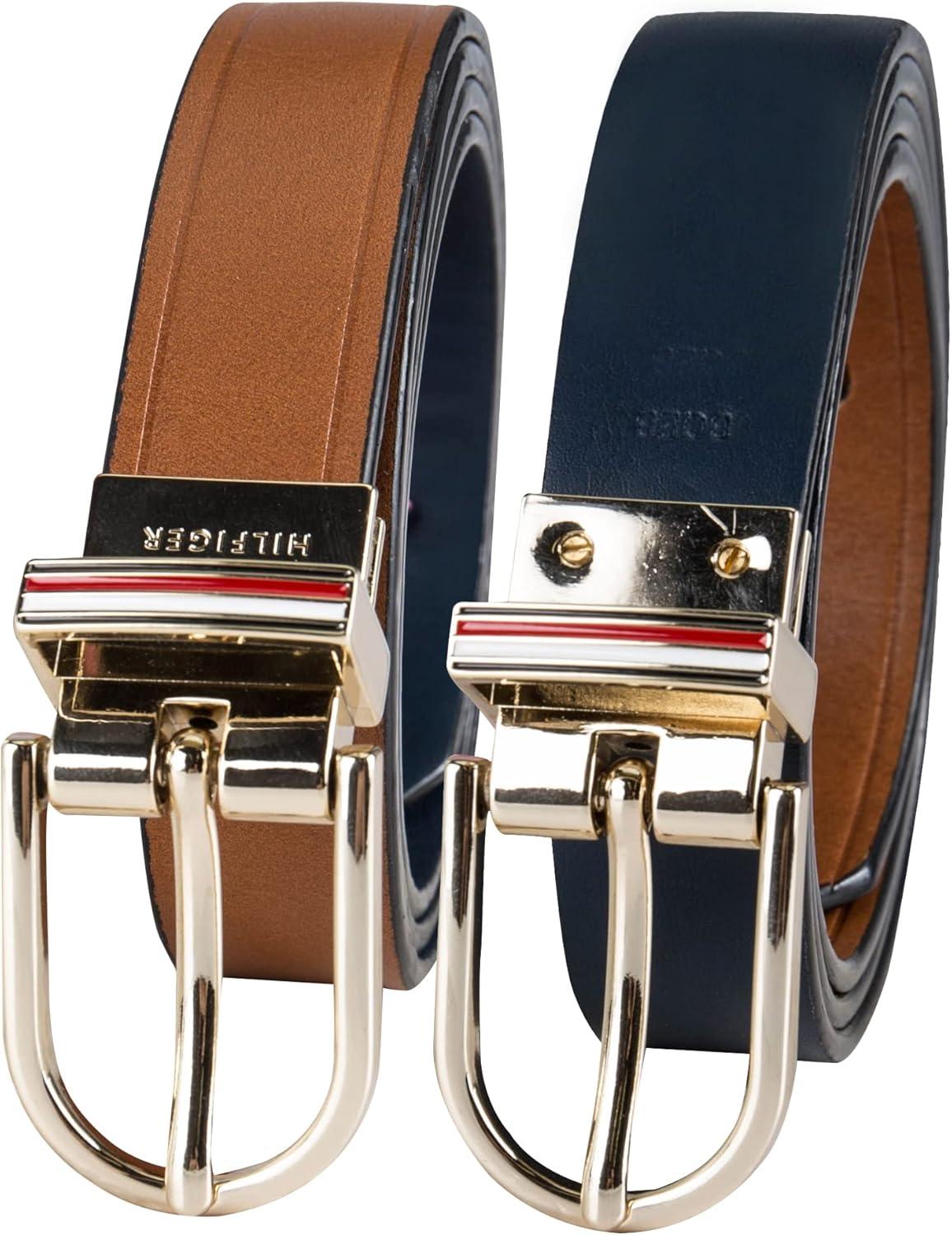 imageTommy Hilfiger womens Twoinone Reversible Slim Width Casual Leather Belt for Jeans Trousers and DressesTanNavy