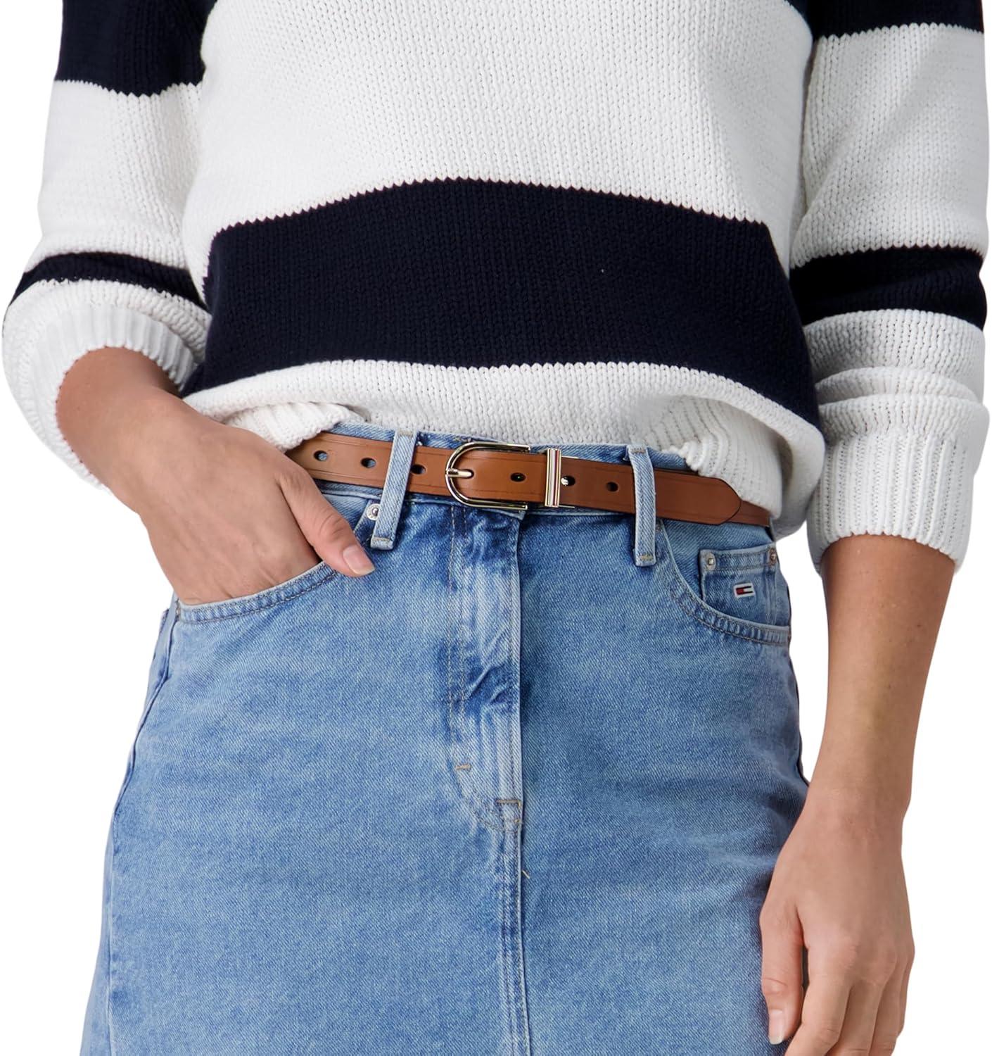 imageTommy Hilfiger womens Twoinone Reversible Slim Width Casual Leather Belt for Jeans Trousers and DressesTanNavy