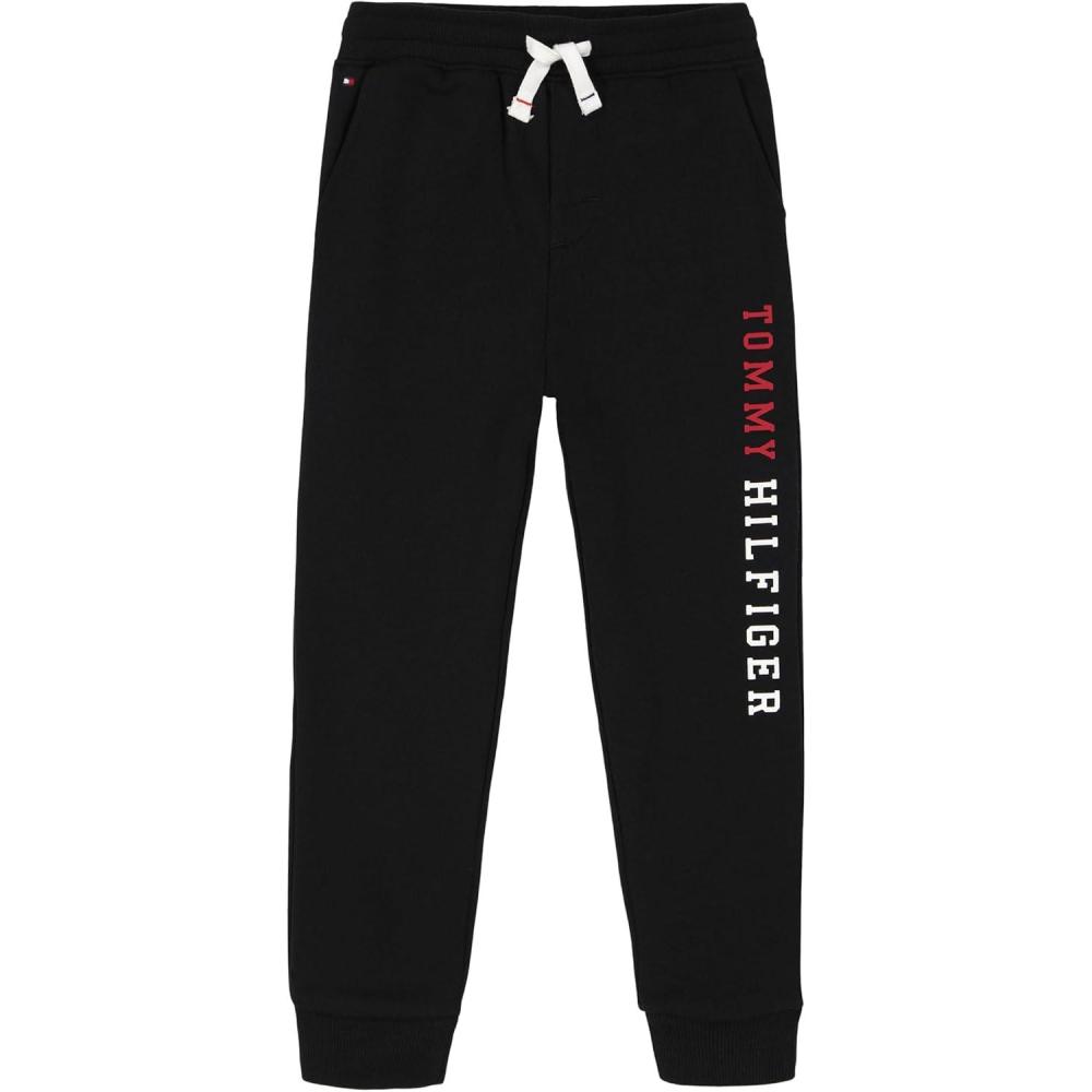 imageTommy Hilfiger Boys Fleece Jogger Sweatpant Drawstring ClosureLeg Print Tommy Black