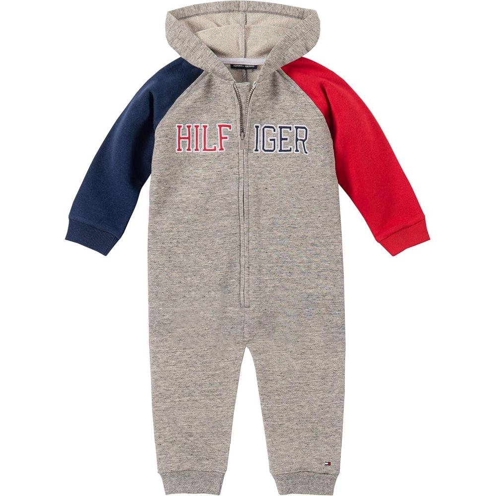 imageTommy Hilfiger Boys Heavyweight Hooded Polar Fleece Lined Puffer JacketGrayRedNavy