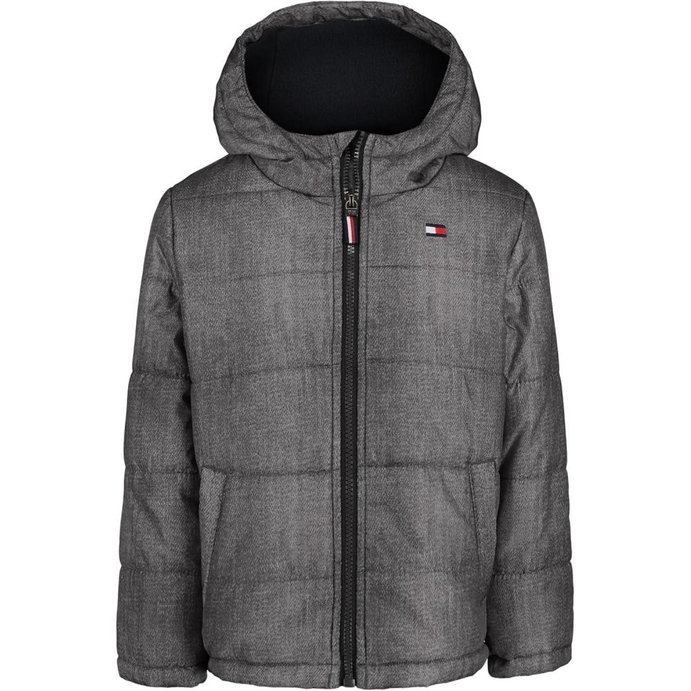 imageTommy Hilfiger Boys Heavyweight Hooded Polar Fleece Lined Puffer JacketTh Sleeve Steel Grey