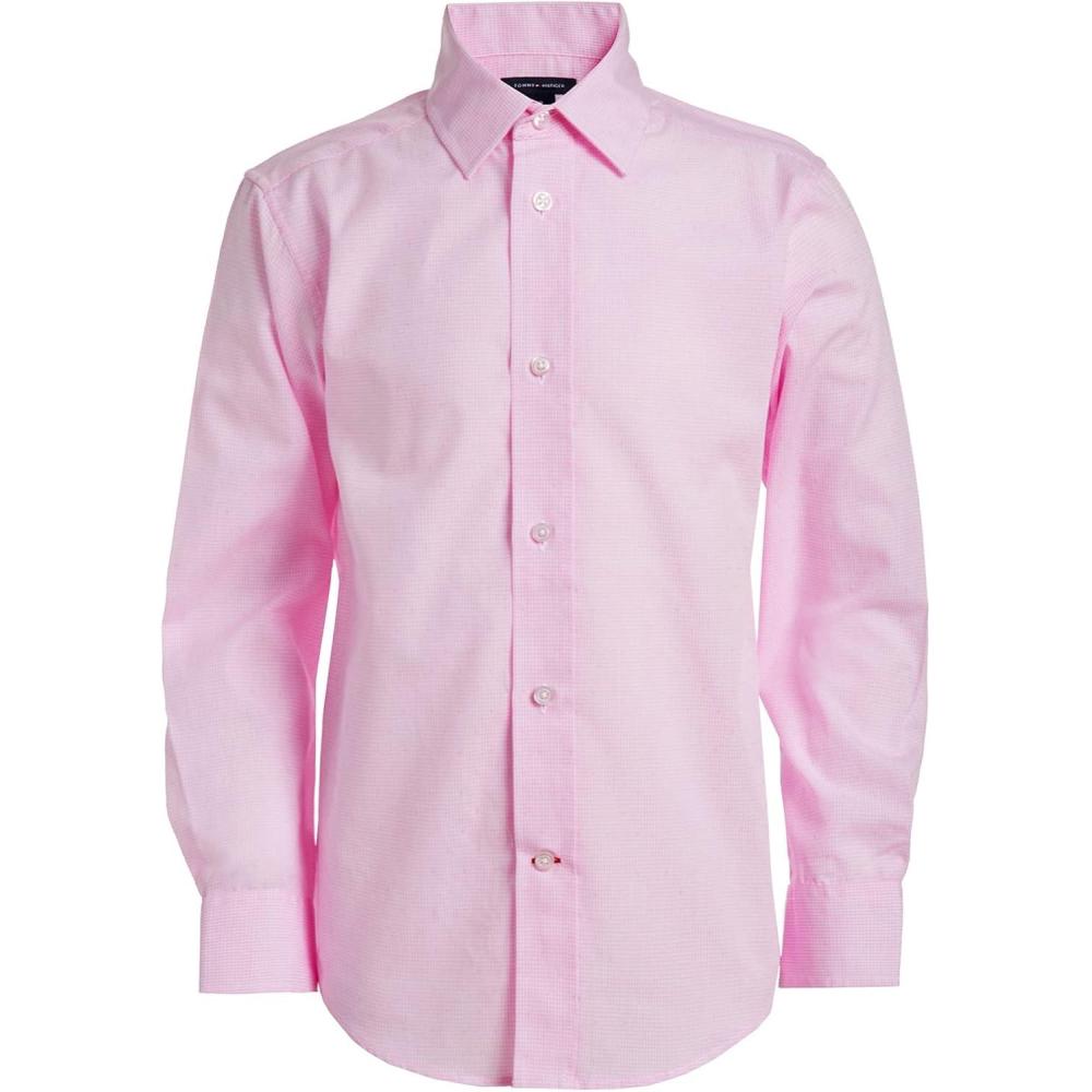 imageTommy Hilfiger Boys Long Sleeve Dress Shirt Collared ButtonDown with Cuff Sleeves GinghamLight Pink