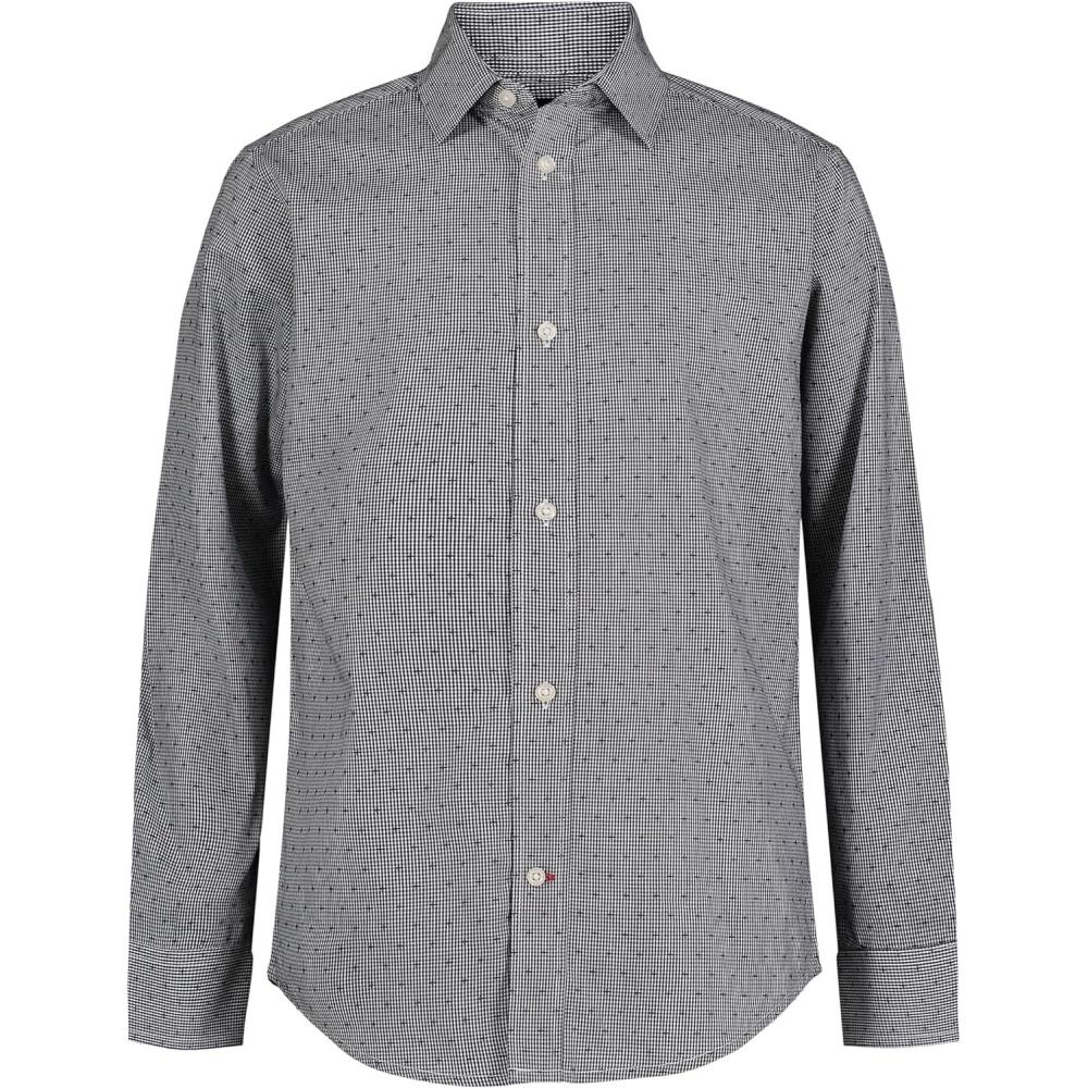 imageTommy Hilfiger Boys Long Sleeve Dress Shirt Collared ButtonDown with Cuff Sleeves GinghamNavy