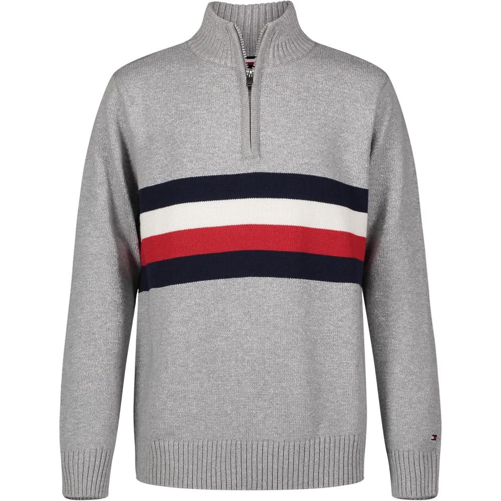 imageTommy Hilfiger Boys Long Sleeve Quarter Zip SweaterGrey Heather Sig Stripe