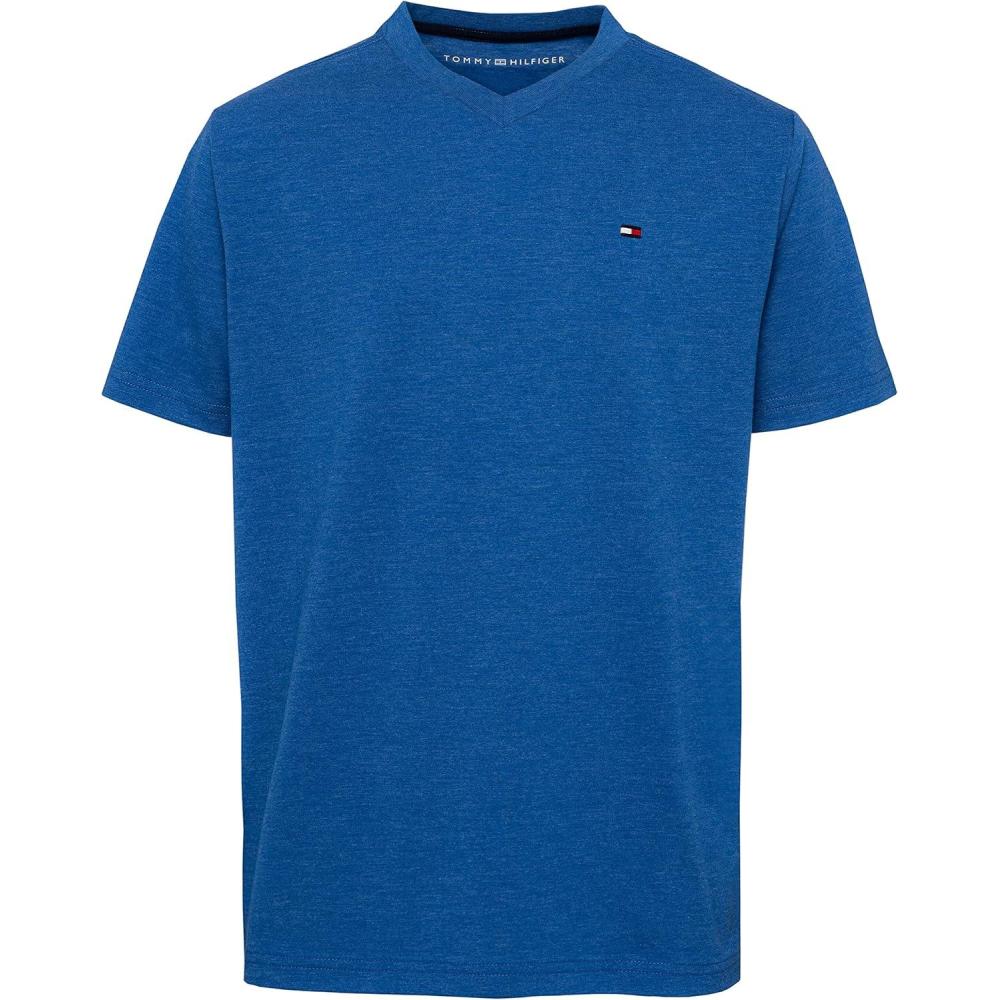 imageTommy Hilfiger Boys Short Sleeve Flag Solid VNeck TShirtBlue Jean