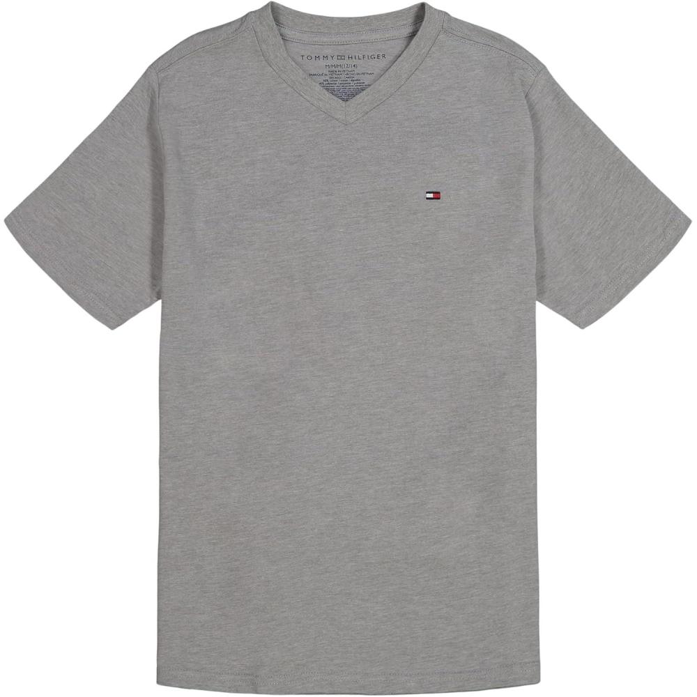 imageTommy Hilfiger Boys Short Sleeve Flag Solid VNeck TShirtClassic Grey Heather