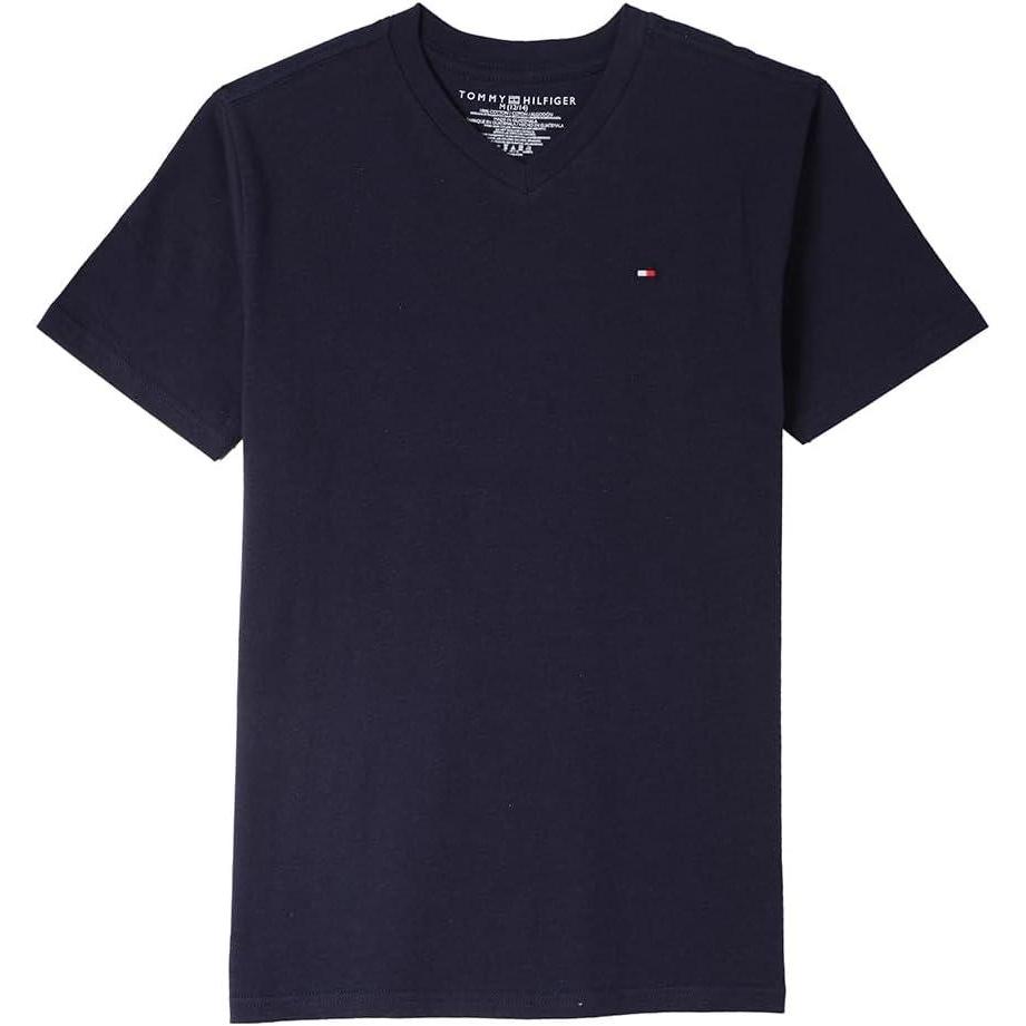 imageTommy Hilfiger Boys Short Sleeve Flag Solid VNeck TShirtClassic Navy Blazer