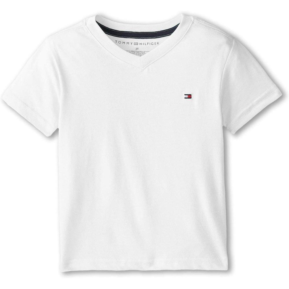 imageTommy Hilfiger Boys Short Sleeve Flag Solid VNeck TShirtWhite