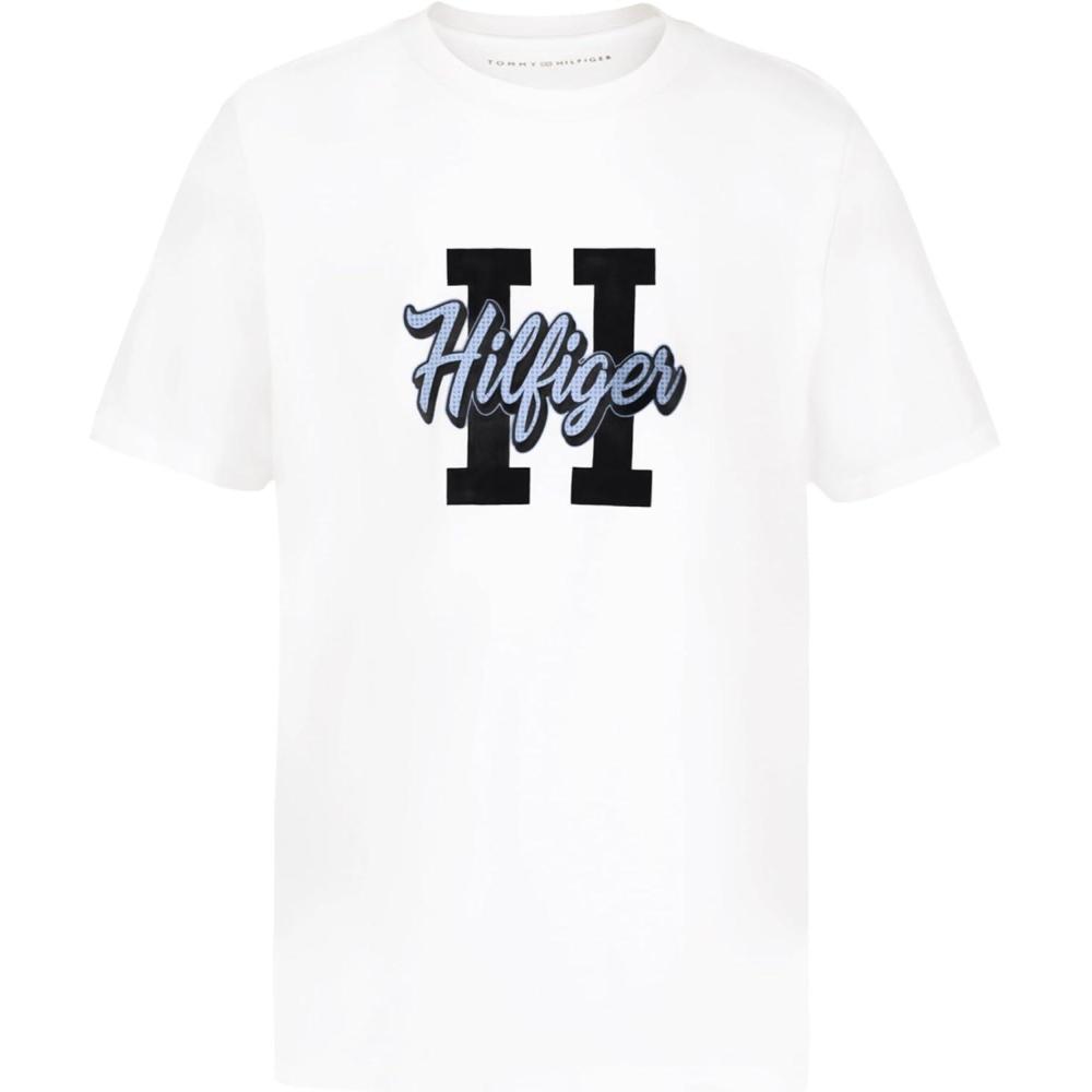 imageTommy Hilfiger Boys Short Sleeve Graphic Crew Neck TShirt Soft Comfortable Relaxed FitHilfiger H Fresh White