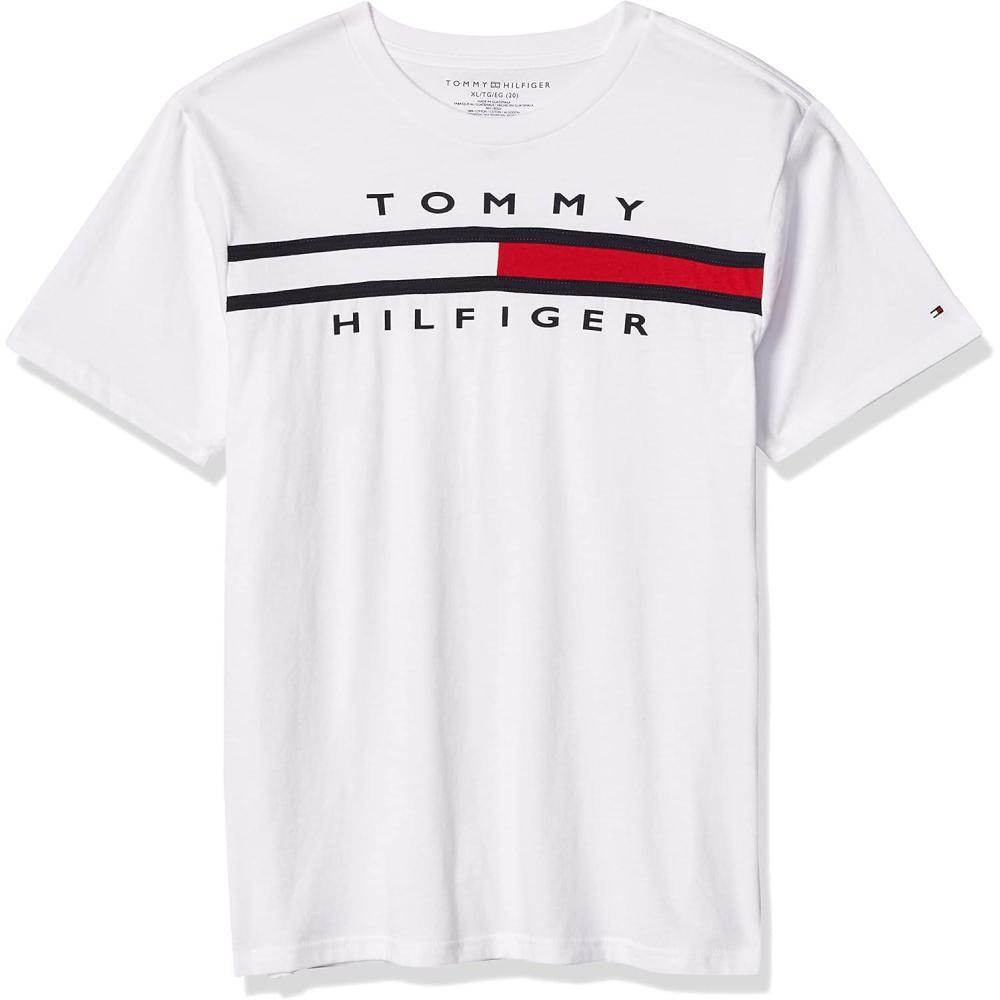 imageTommy Hilfiger Boys Short Sleeve Graphic Crew Neck TShirt Soft Comfortable Relaxed FitLegacy White