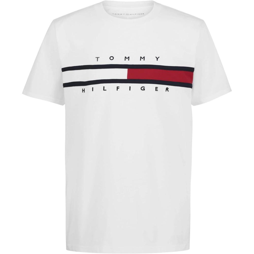 imageTommy Hilfiger Boys Short Sleeve Graphic Crew Neck TShirt Soft Comfortable Relaxed FitSignature White