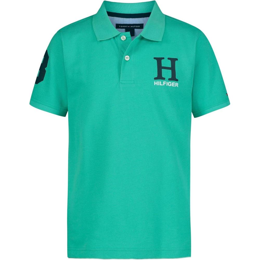 imageTommy Hilfiger Boys Short Sleeve Pique Matt Polo Button ShirtAqua Green