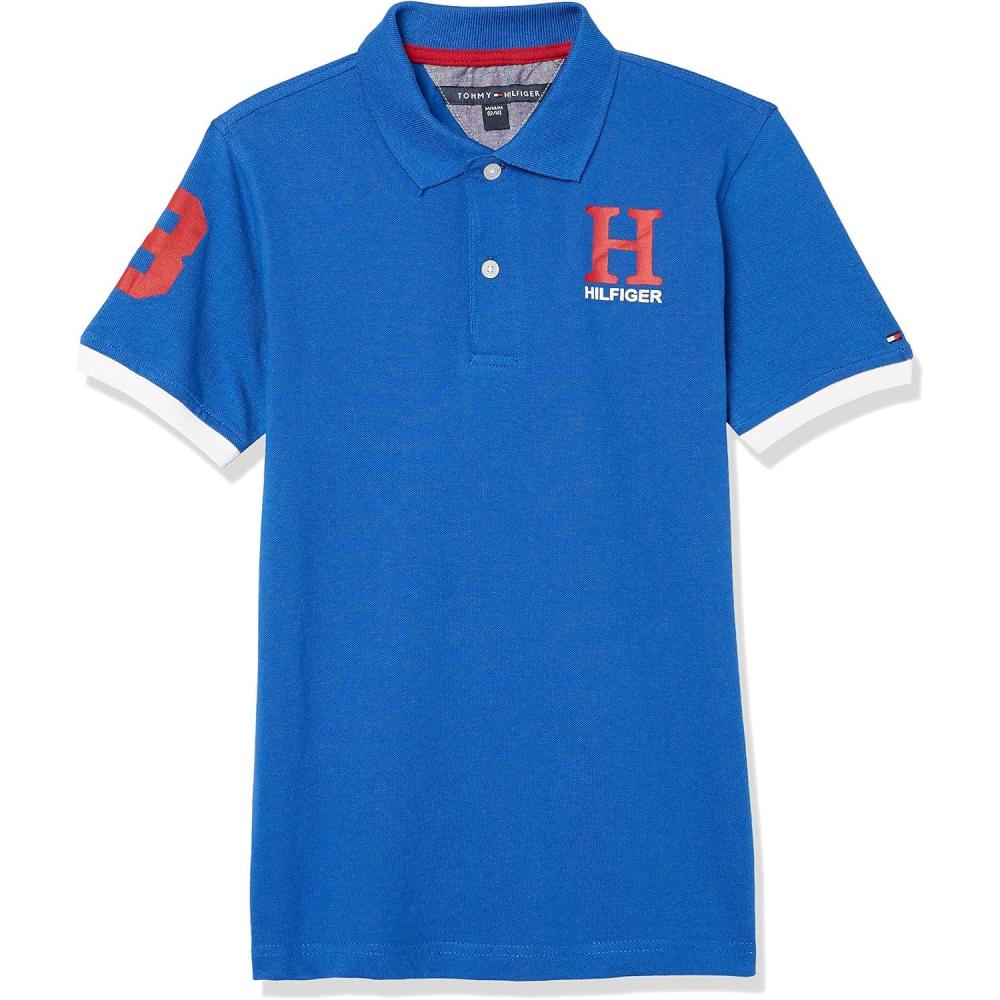 imageTommy Hilfiger Boys Short Sleeve Pique Matt Polo Button ShirtClassic Blue Iolite