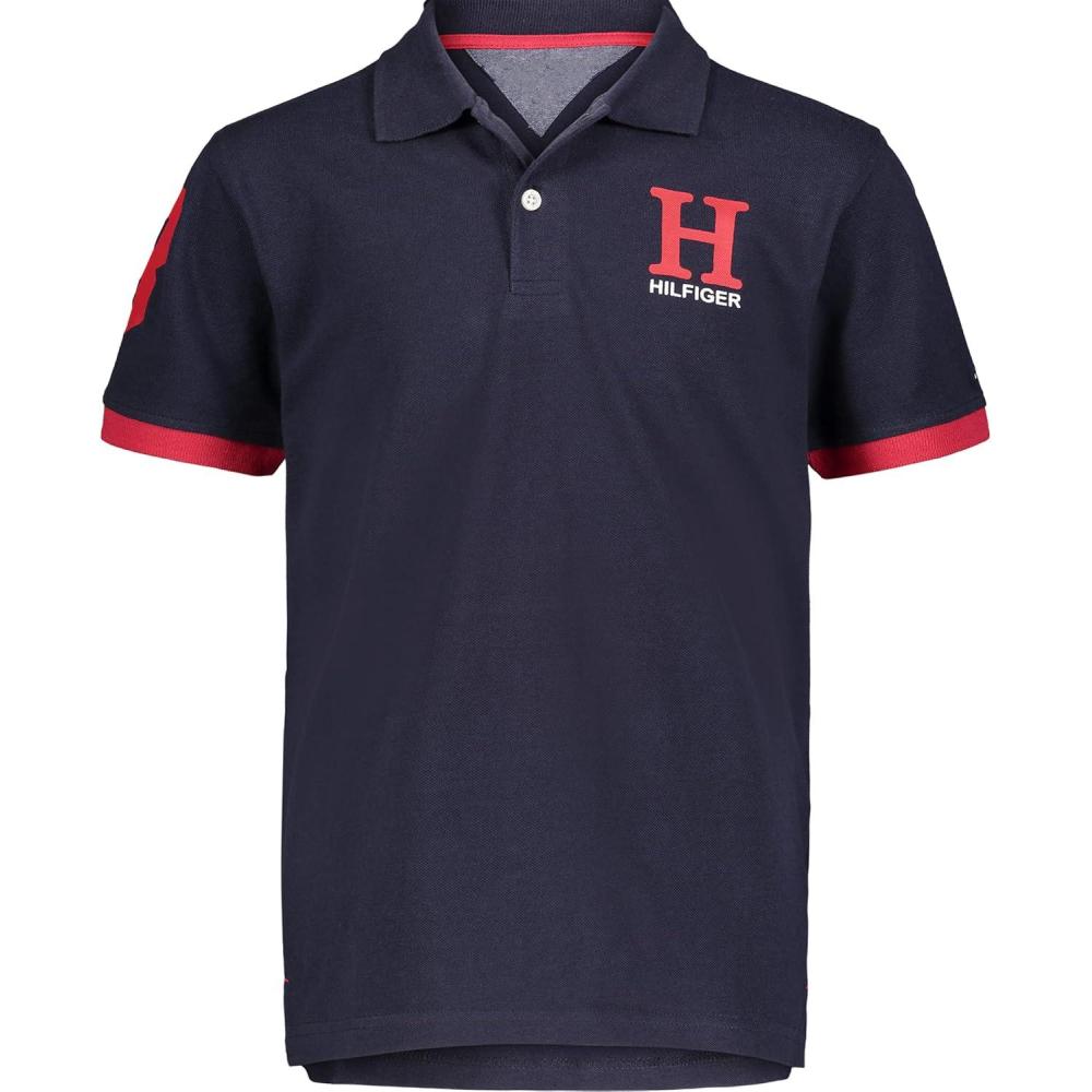 imageTommy Hilfiger Boys Short Sleeve Pique Matt Polo Button ShirtClassic Navy Blazer