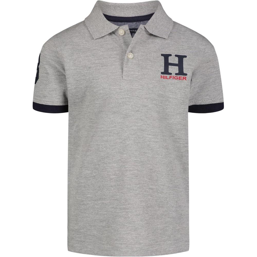 imageTommy Hilfiger Boys Short Sleeve Pique Matt Polo Button ShirtGrey Heather